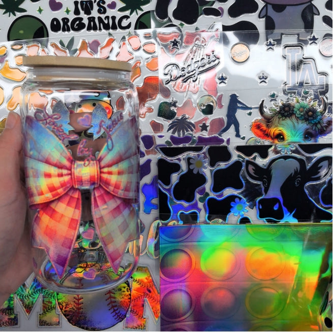 Wholesale 16oz Holographic Steel Cup UV DTF Stickers Random 10pcs/20pcs/50pcs Wraps for DIY Craftlaser wraps